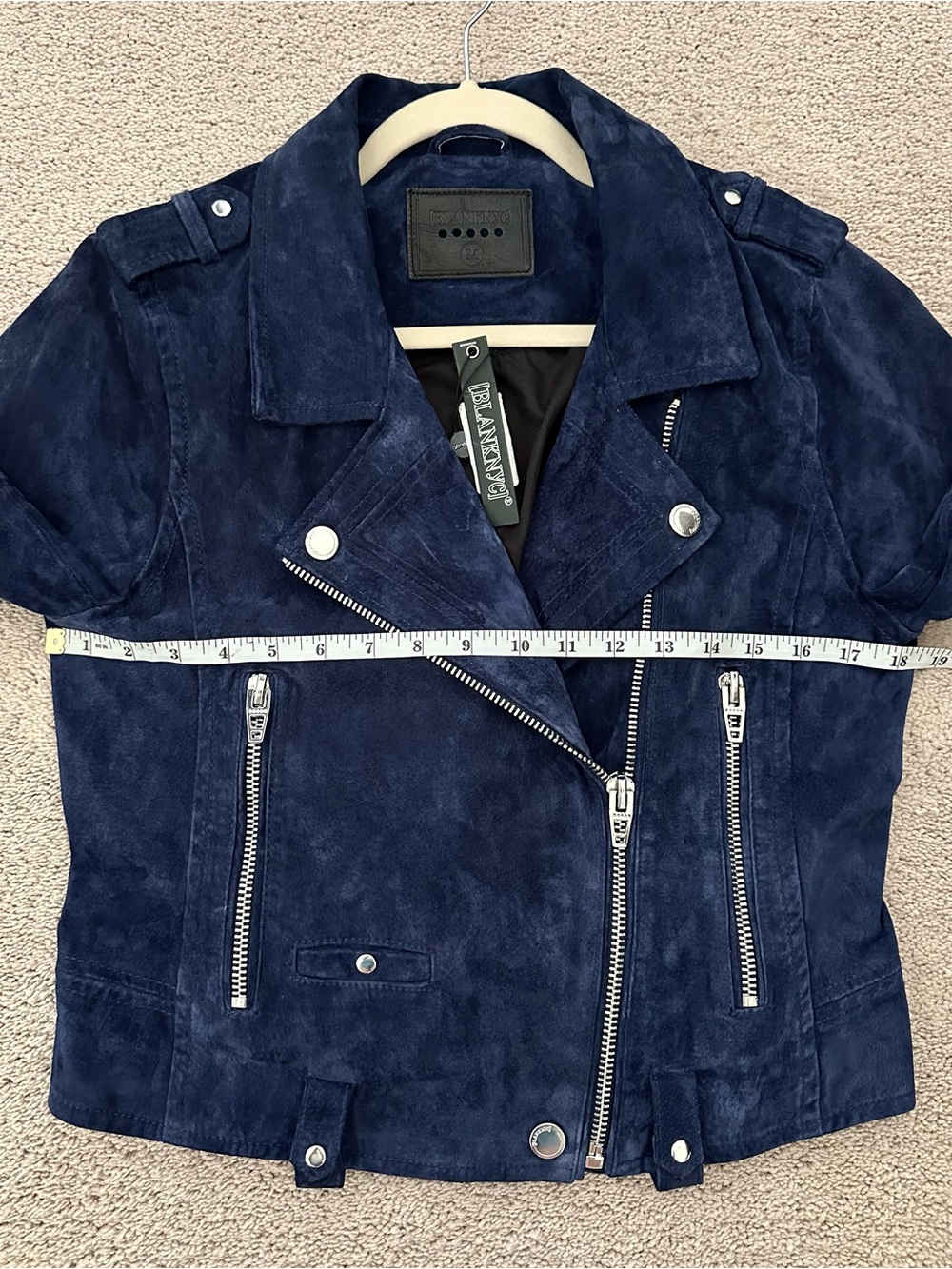 100% Suede Leather Fall Navy Blue Moto Jacket - Blank NYC - Picture 11 of 17